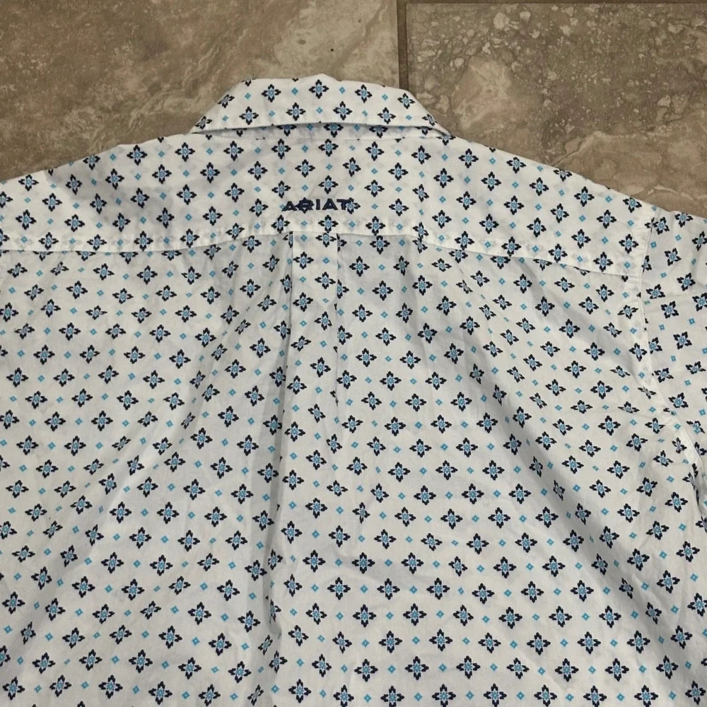Ariat Boys Perseus CAV Short Sleeve Button Down Shirt Blue White XL 18 10042695